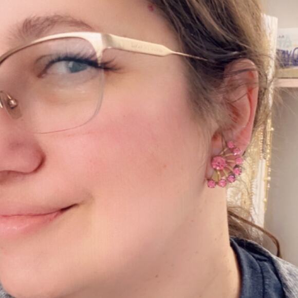 Vintage Pink Rhinestone Flower Burst Brooch & Clip Earring Set - Picture 5 of 6